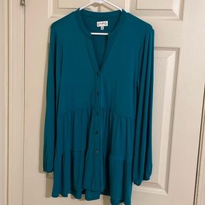 Tunic style teal knit top.